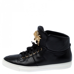 Versace Black Leather Medusa Lace High Top Sneakers Size 44