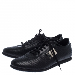 Pre Owned Versace Black Quilted Leather Logo Lace Low Top Sneakers Size 40