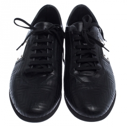 Pre Owned Versace Black Quilted Leather Logo Lace Low Top Sneakers Size 40