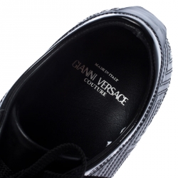 Pre Owned Versace Black Quilted Leather Logo Lace Low Top Sneakers Size 40