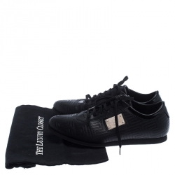 Pre Owned Versace Black Quilted Leather Logo Lace Low Top Sneakers Size 40