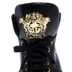 Versace Black Leather Medusa Lace High Top Sneakers Size 43