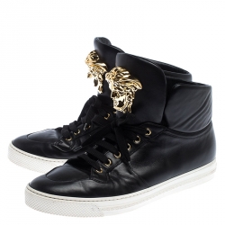 Versace Black Leather Medusa Lace High Top Sneakers Size 43