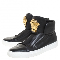 Versace Black Leather Palazzo Medusa High Top Sneakers Size 42