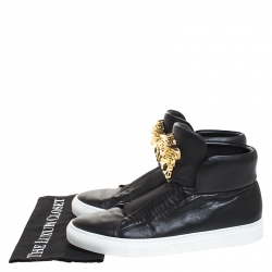 Versace Black Leather Palazzo Medusa High Top Sneakers Size 42