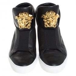 Versace Black Leather Palazzo Medusa High Top Sneakers Size 42
