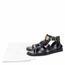 Versace Black Leather Medusa Gladiator Flat Sandals Size 43