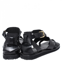 Versace Black Leather Medusa Gladiator Flat Sandals Size 43