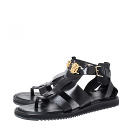 Versace Black Leather Medusa Gladiator Flat Sandals Size 43