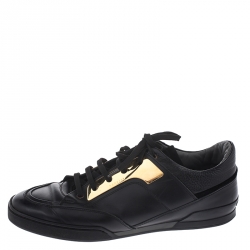 Versace Black Leather Gold Plate Low Top Sneakers Size 42
