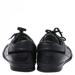 Versace Black Leather Gold Plate Low Top Sneakers Size 42