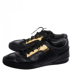 Versace Black Leather Gold Plate Low Top Sneakers Size 42