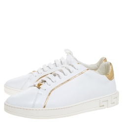 Versace White Leather Medusa Head Embellished Low Top Sneakers Size 42