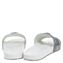 Pre Owned Versace Silver Rubber Medusa Head Slide Sandals Size 43