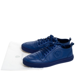 Versace Blue Leather Medusa Low Top Lace Up Sneakers Size 43