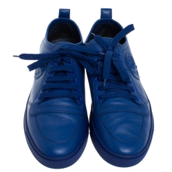 Versace Blue Leather Medusa Low Top Lace Up Sneakers Size 43
