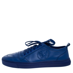 Versace Blue Leather Medusa Low Top Lace Up Sneakers Size 43