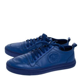 Versace Blue Leather Medusa Low Top Lace Up Sneakers Size 43