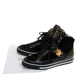 Versace Black Leather And Suede Studded Medusa High Top Sneakers Size 43