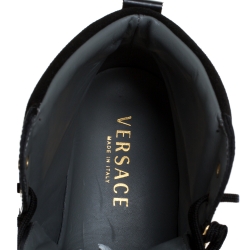 Versace Black Leather And Suede Studded Medusa High Top Sneakers Size 43