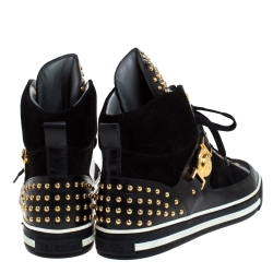 Versace Black Leather And Suede Studded Medusa High Top Sneakers Size 43