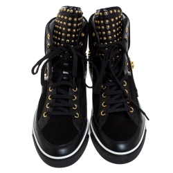 Versace Black Leather And Suede Studded Medusa High Top Sneakers Size 43