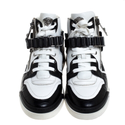 Versace Black/White Leather High Top Sneakers Size 41