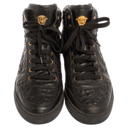 Versace Black Embroidered Leather Medusa High Top Sneakers Size 43