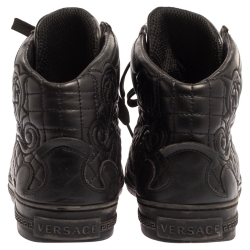 Versace Black Embroidered Leather Medusa High Top Sneakers Size 43