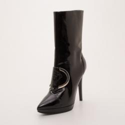 Pre Owned Versace Patent Leather Medusa Stamp Boots Size 38