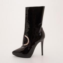 Pre Owned Versace Patent Leather Medusa Stamp Boots Size 38