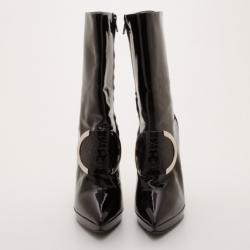 Pre Owned Versace Patent Leather Medusa Stamp Boots Size 38