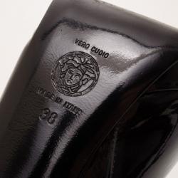 Pre Owned Versace Patent Leather Medusa Stamp Boots Size 38