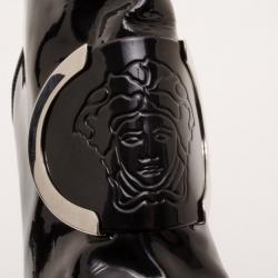 Pre Owned Versace Patent Leather Medusa Stamp Boots Size 38