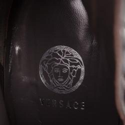 Pre Owned Versace Patent Leather Medusa Stamp Boots Size 38