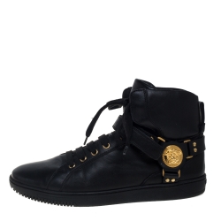 Versace Black Leather Medusa High-Top Sneakers Size 42