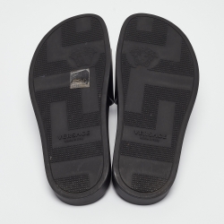 Versace Black Leather La Medusa Pool Slides Size 39