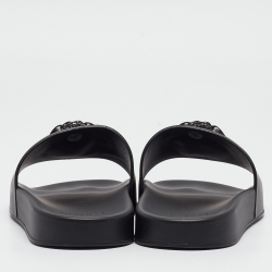 Versace Black Leather La Medusa Pool Slides Size 39