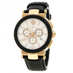 Pre Owned Versace White Dial Gold Tone Stainless Steel Mystique VFG Sport Men's Wristwatch 46 mm