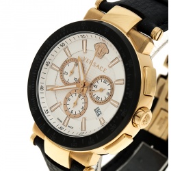 Pre Owned Versace White Dial Gold Tone Stainless Steel Mystique VFG Sport Men's Wristwatch 46 mm