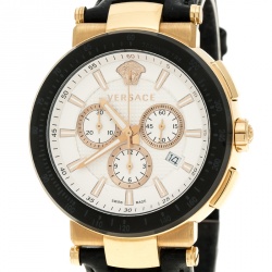 Pre Owned Versace White Dial Gold Tone Stainless Steel Mystique VFG Sport Men's Wristwatch 46 mm