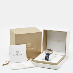 Versace Black Two Tone Stainless Steel Leather V-Circle VEBQ01419  Men's Wristwatch 42 mm