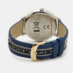 Versace Black Two Tone Stainless Steel Leather V-Circle VEBQ01419  Men's Wristwatch 42 mm