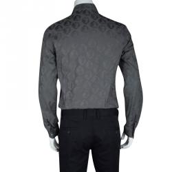 Pre Owned Versus Versace Grey Cotton Jacquard Long Sleeve Button Front Shirt M