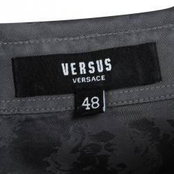 Pre Owned Versus Versace Grey Cotton Jacquard Long Sleeve Button Front Shirt M