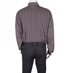 Pre Owned Versus Versace Grey and Red Striped Cotton Long Sleeve Button Front Shirt XXL