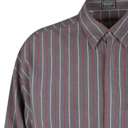 Pre Owned Versus Versace Grey and Red Striped Cotton Long Sleeve Button Front Shirt XXL