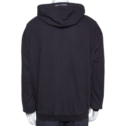 Pre Owned Vetements Black Logo Embroidered Cotton Zip Front Hoodie M