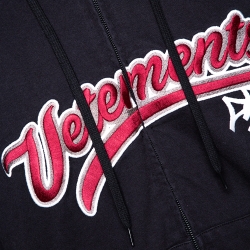 Pre Owned Vetements Black Logo Embroidered Cotton Zip Front Hoodie M