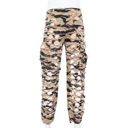 Pre Owned Vetements Green Camouflage Print Cotton Cutout Military Pants S